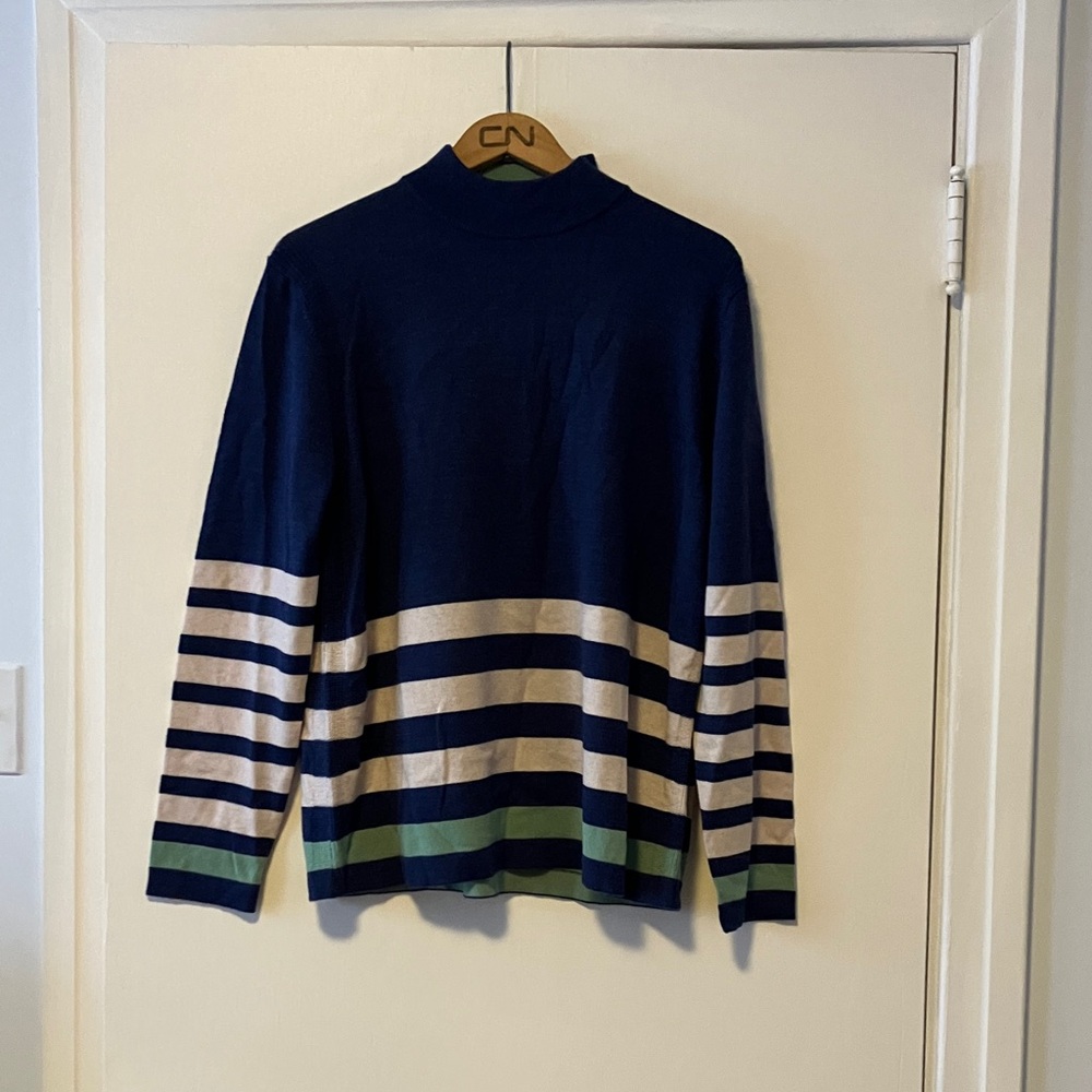Vibrant Blue 💯 % Merino Sweater With Stripes - Like New